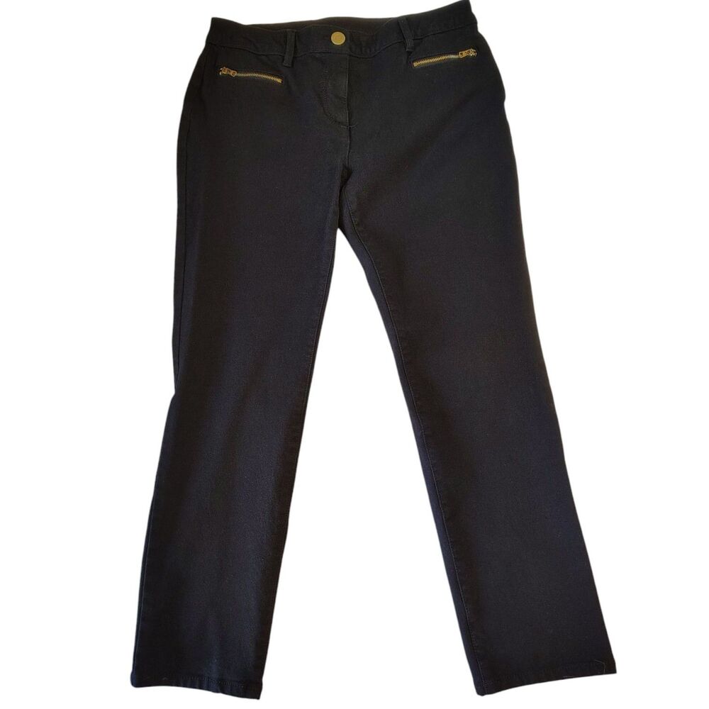 Chico's So Slimming Ankle Leg Black Stretch Denim Jeans Size S/4 Zip Pockets